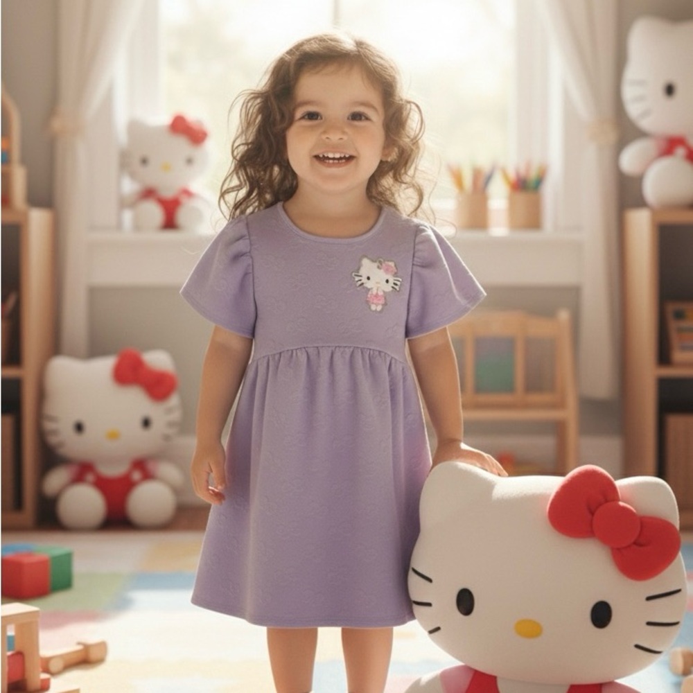 Hello Kitty Toddler Girls' Sweet Lavender Bow-Textured Dress